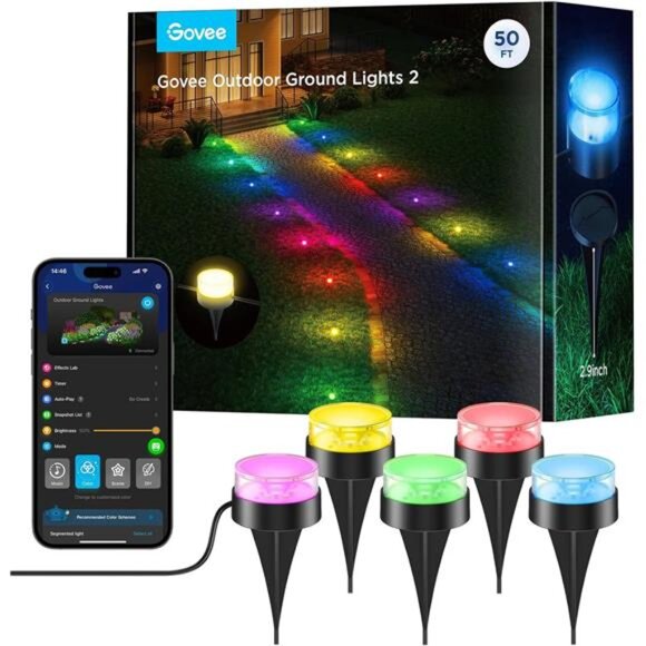 Outdoor Ground Lights 2, 50ft Outdoor Lights for Halloween, 15 Pack